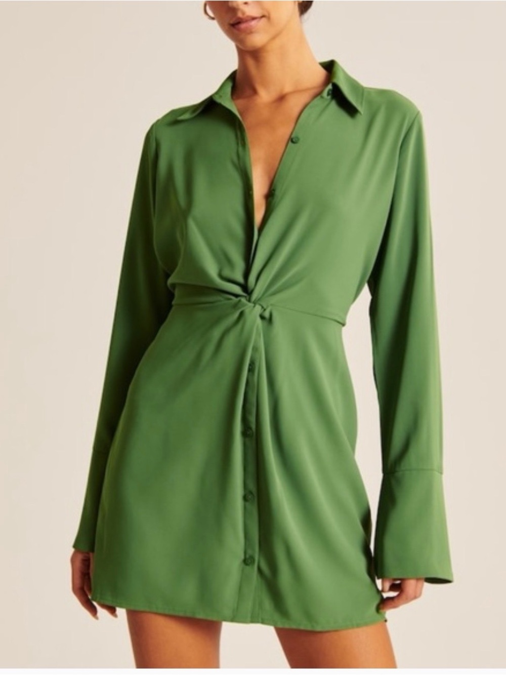 Abercrombie Green Twist-Front Shirt Dress